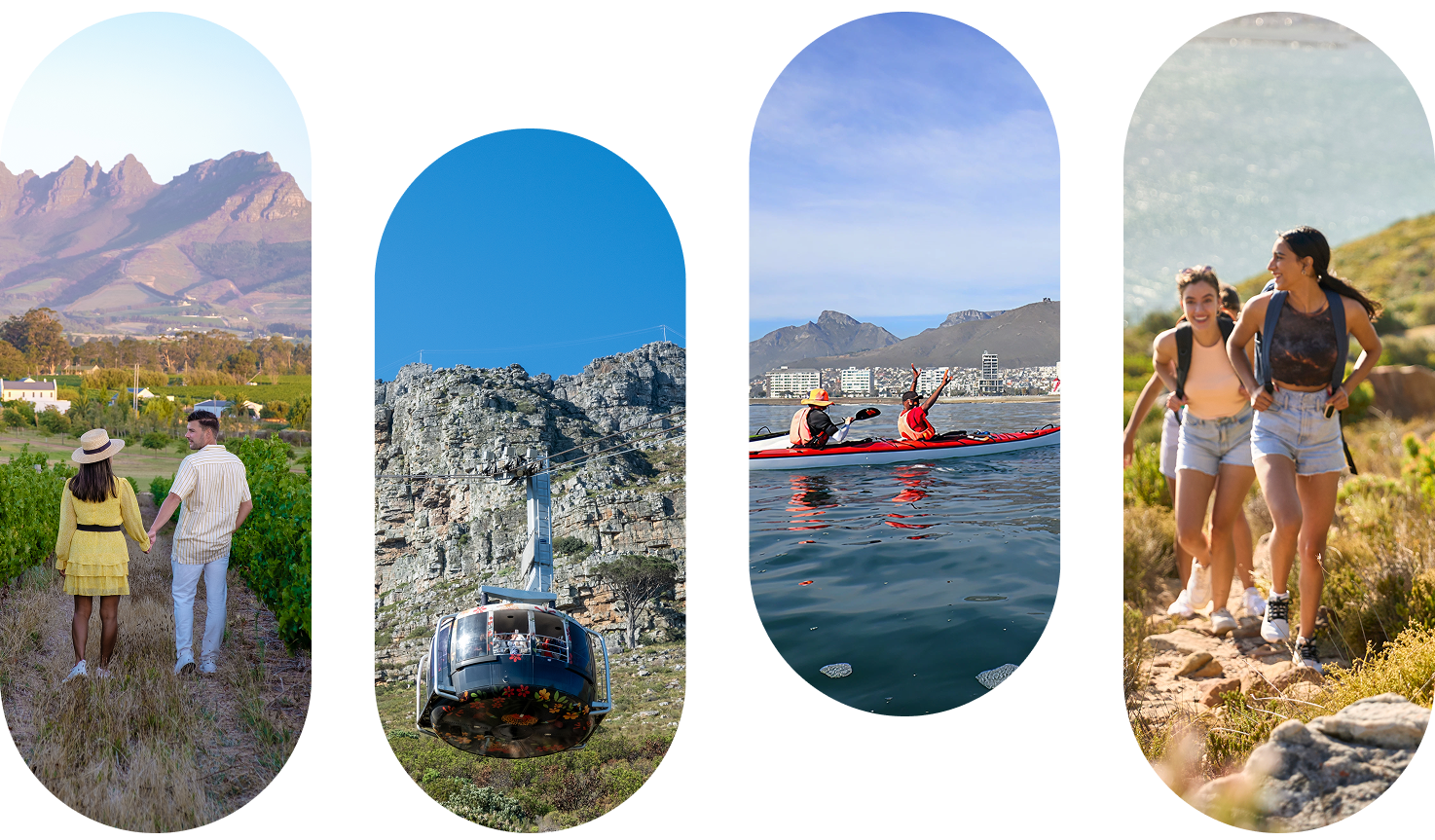 Cape Town activities including the Winelands, Table Mountain cableway, kayaking and hiking
