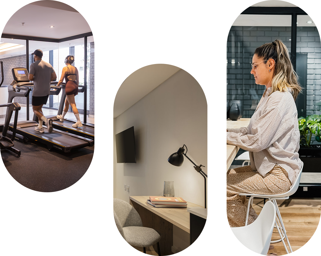 Station House gym, in-suite workspace and coworking area