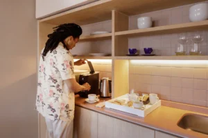 In-room coffee and tea station at Home Suite Hotels Sea Point